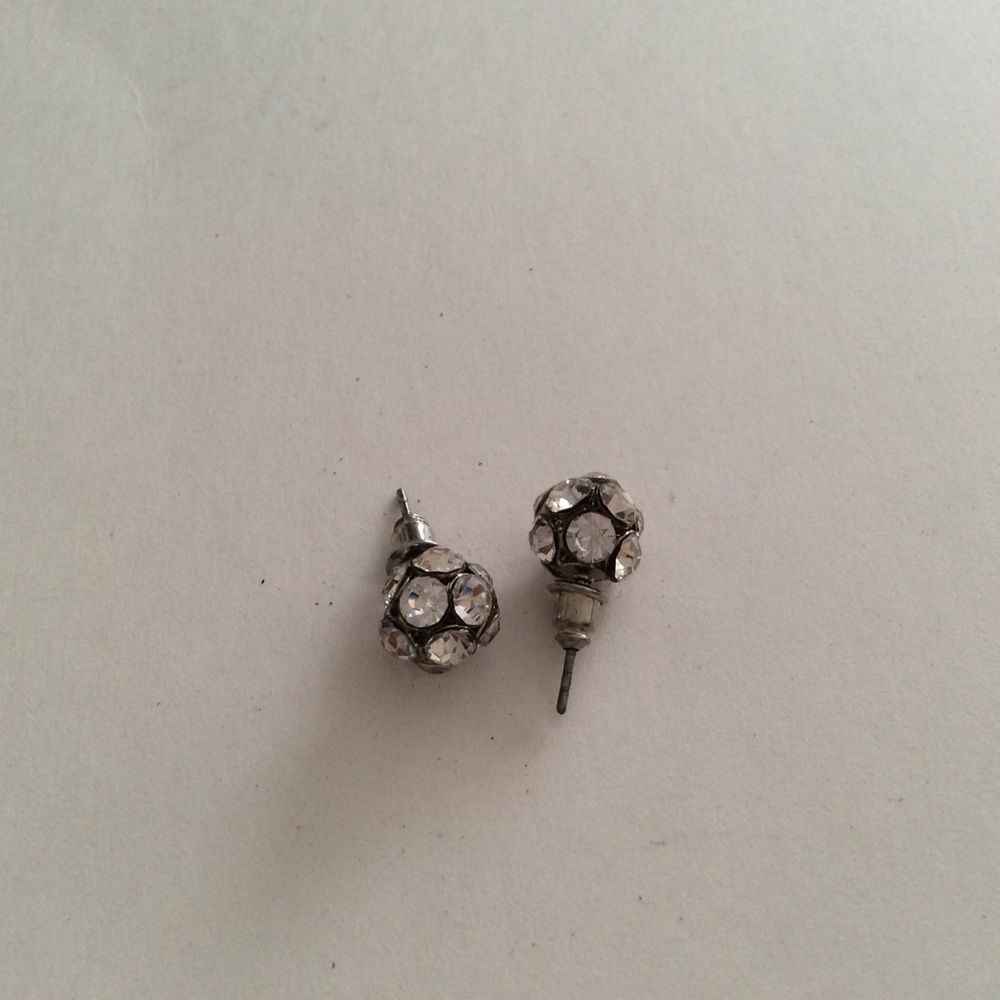 Earrings crystal balls silver tone small bjr